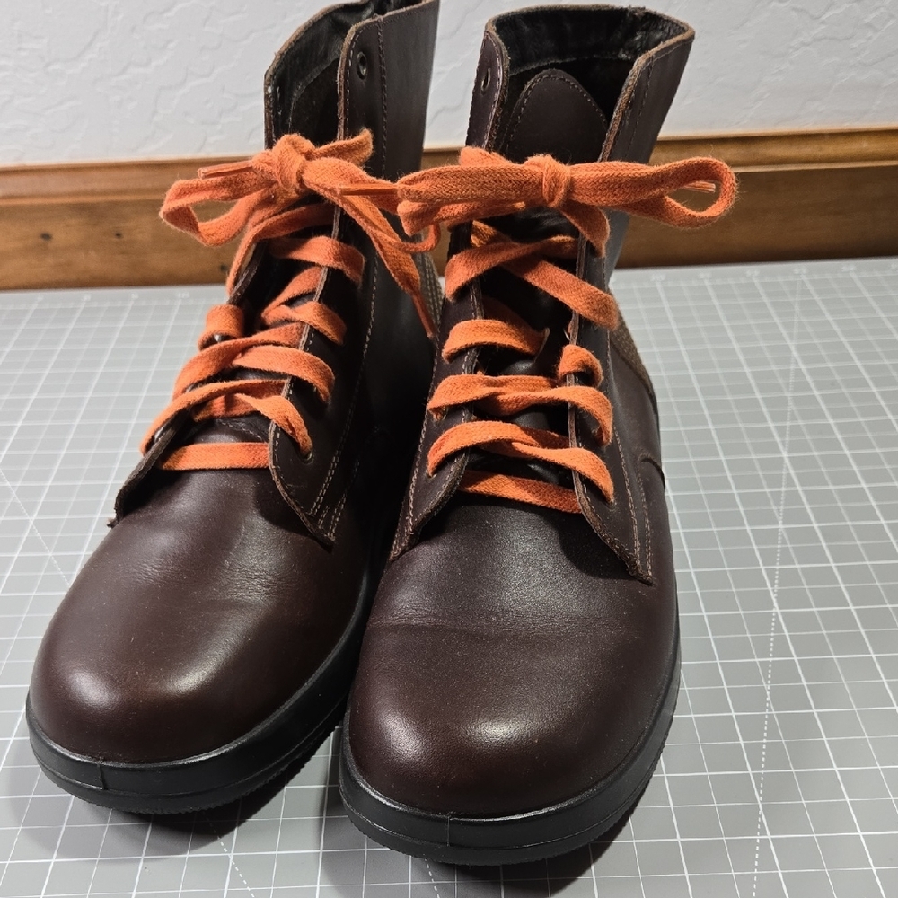 Naot Caribou brown leather boots with orange laces HTF